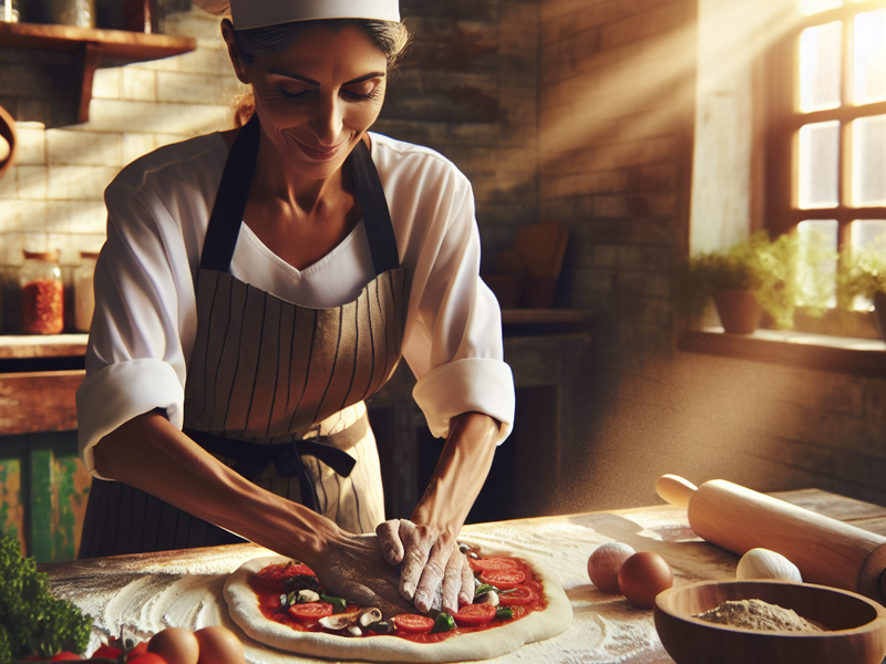 Chef kneading pizza dough
