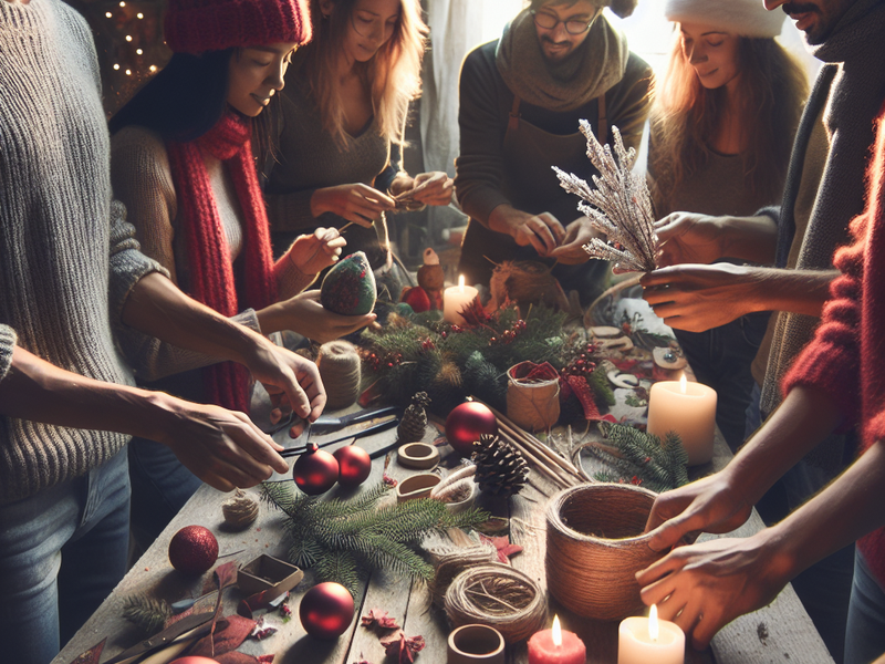 Friends crafting Christmas decorations