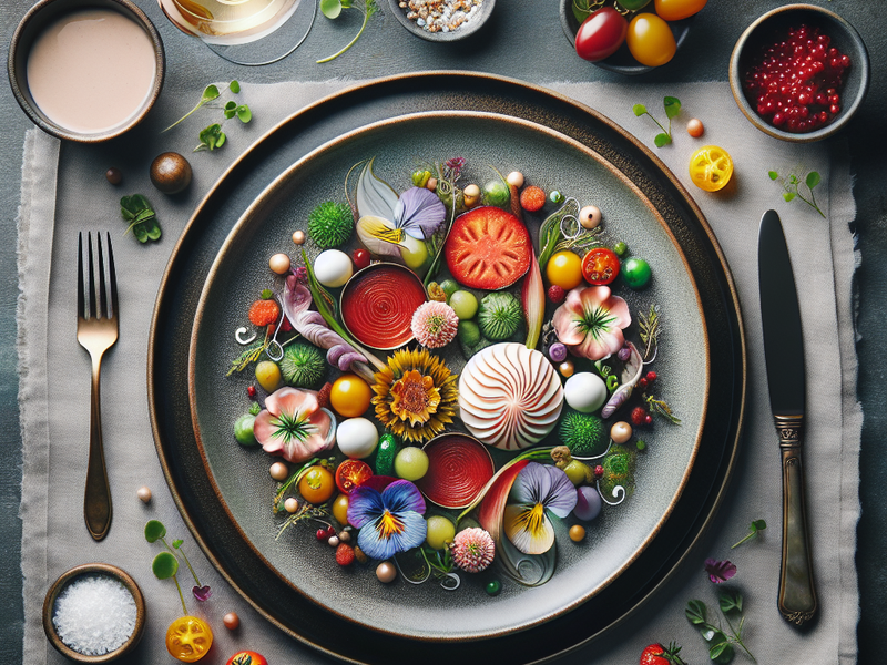 Prato decorado com cores vibrantes e guarnições intricadas